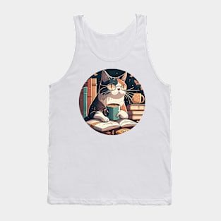 Cat Caffeine Addiction Coffee Reading Book - Love Cats Tank Top